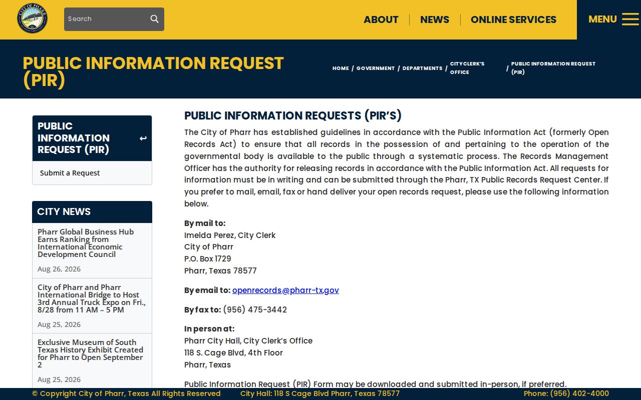 Pharr residents directory public-information request channels