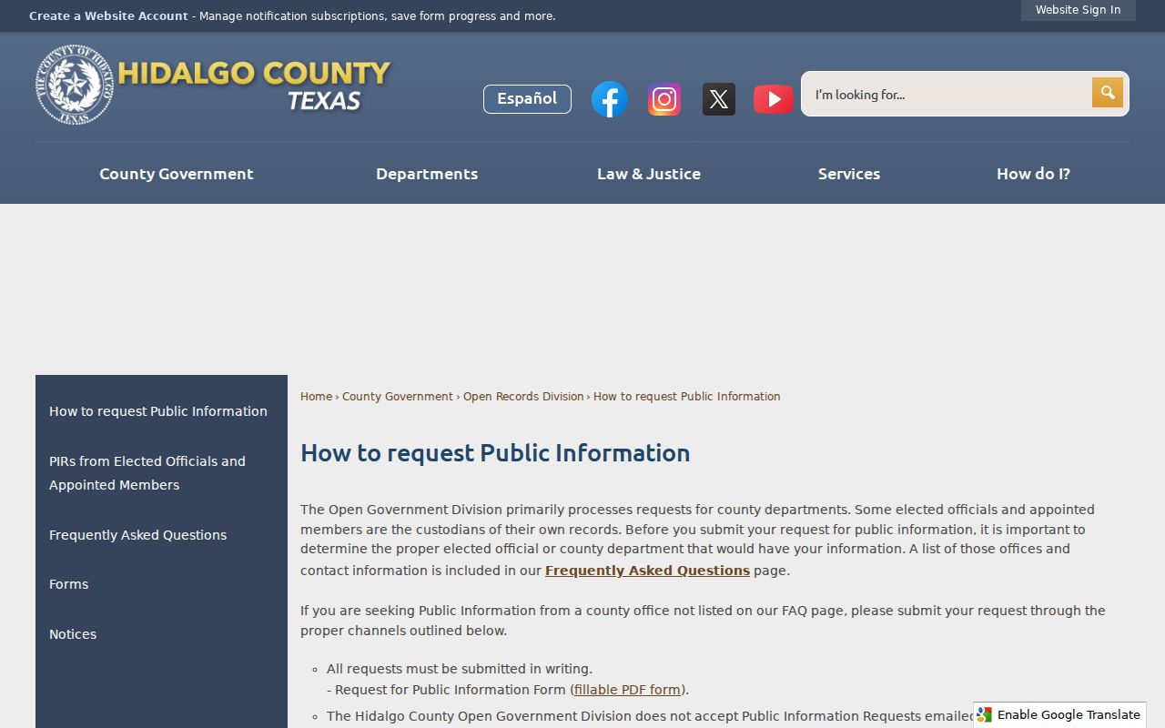 Pharr neighbors county public-information request rules and channels
