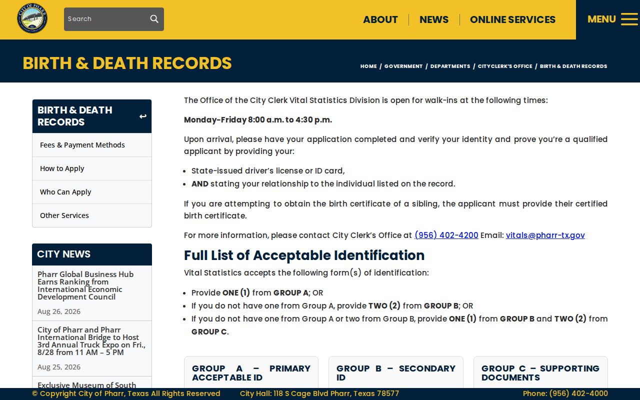 Pharr previous residents research and local vital-record eligibility guidance