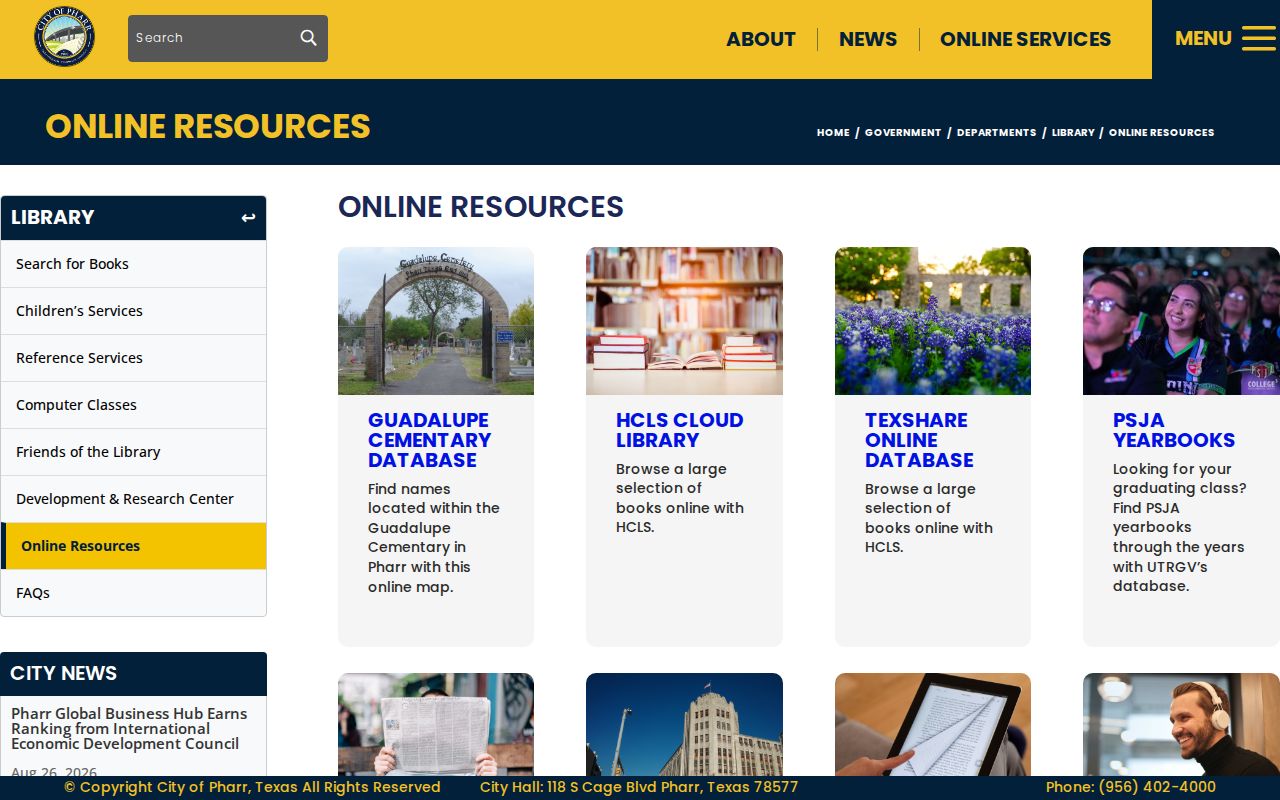 Pharr previous residents research through Memorial Library online resources