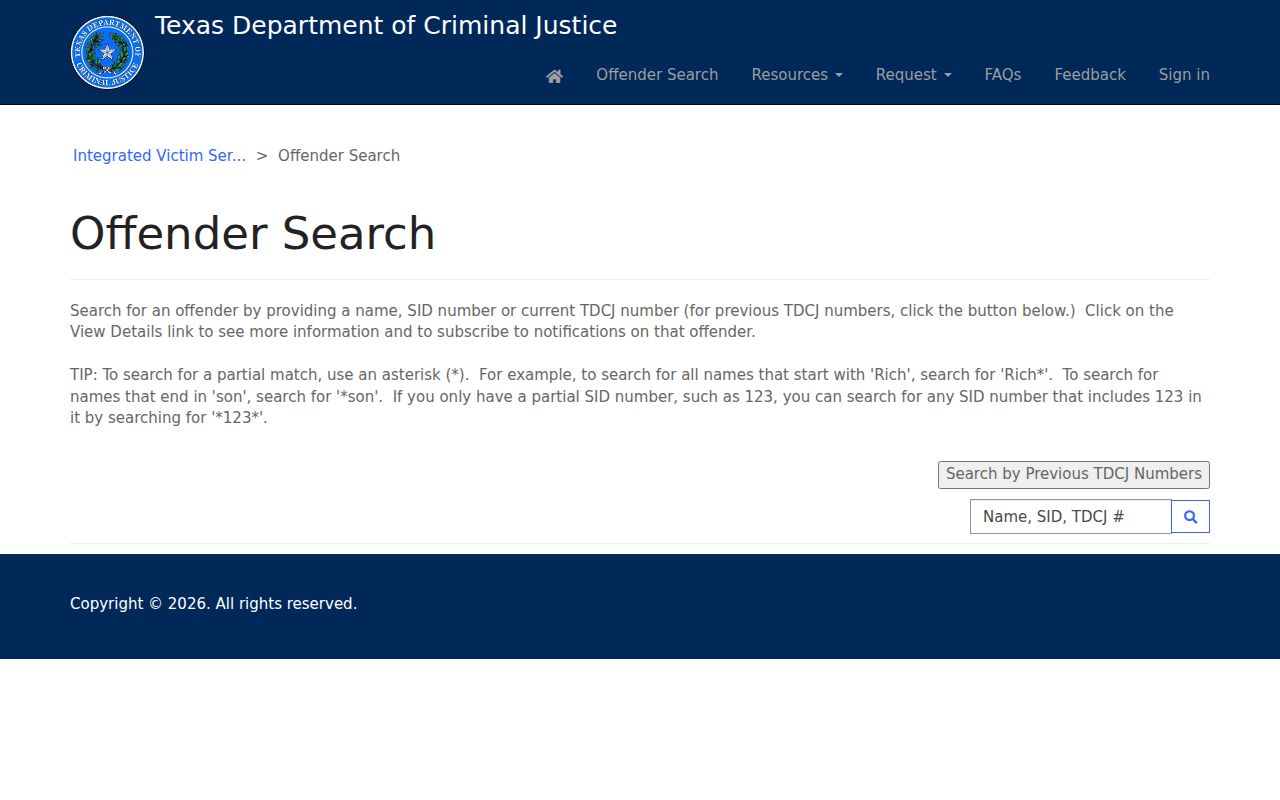 Pharr resident lookup TDCJ name and identifier controls