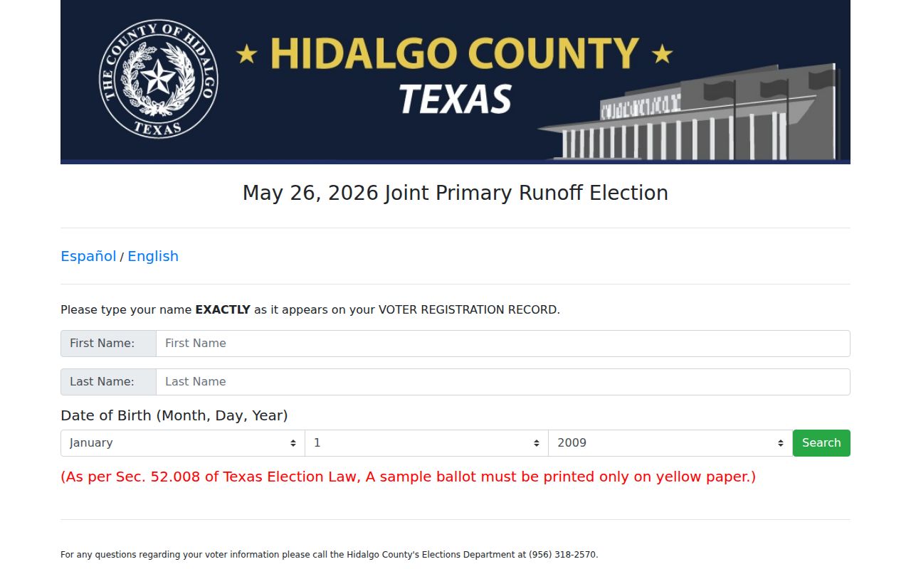 Pharr ZIP code directory Hidalgo sample ballot name and date of birth search